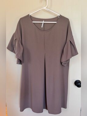 Red Lolly Taupe Ruffle Sleeve Dress